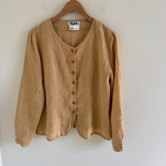 FLAX Linen Button Up Orange Yellow Wheat color Small - Picture 1 of 9